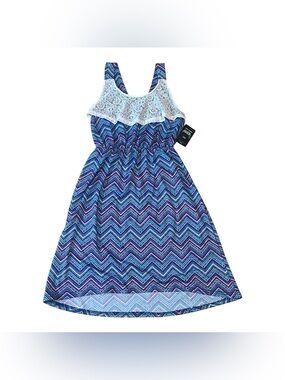 Dreamstar Girls Chevron Lace Top Dress Blue Pink L (14) NWT